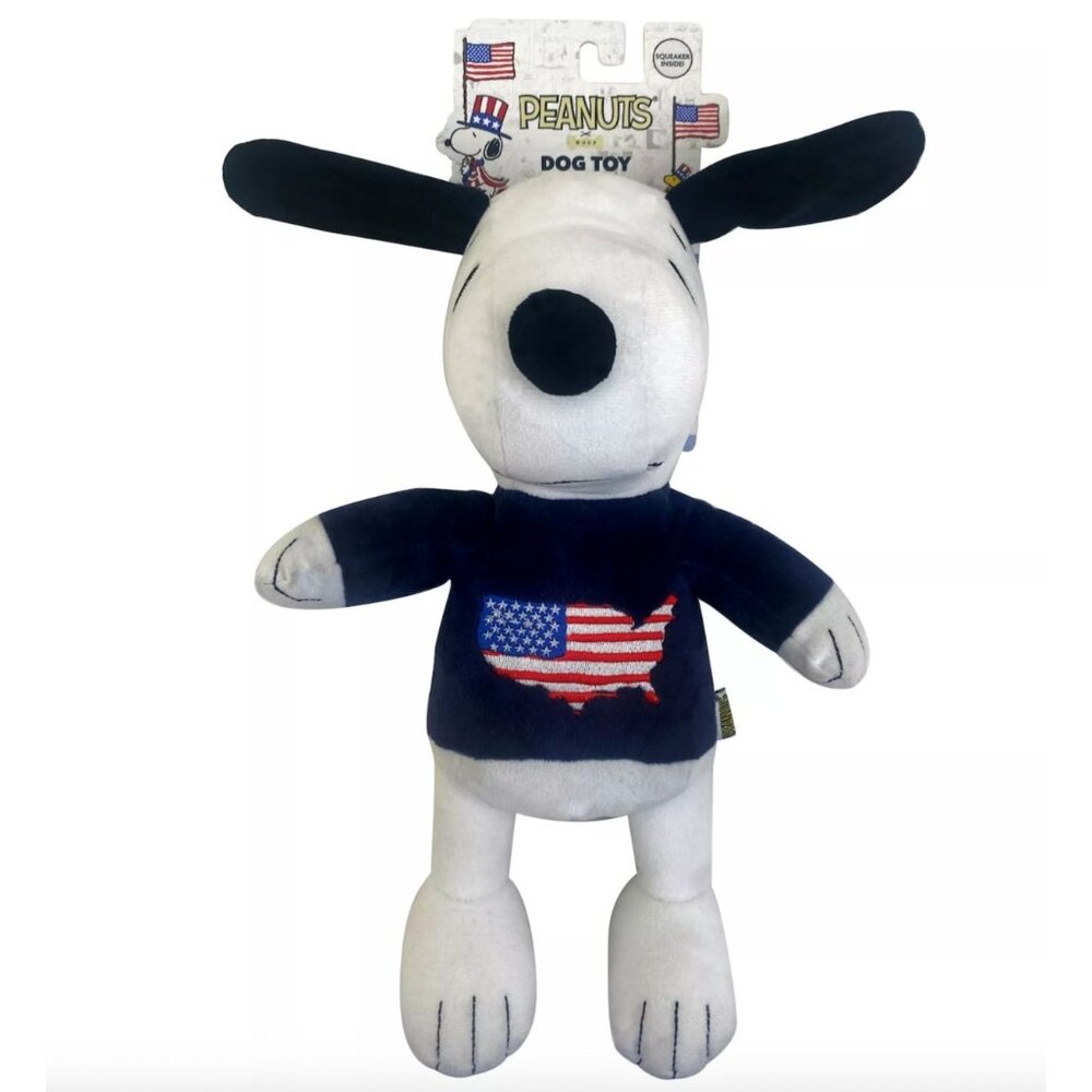 Woof Peanuts Americana USA Plush Snoopy Dog Toy w Squeaker NWT